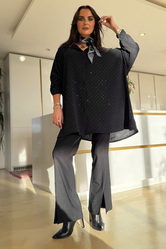 Stella Micro Stud Oversized Shirt Black
